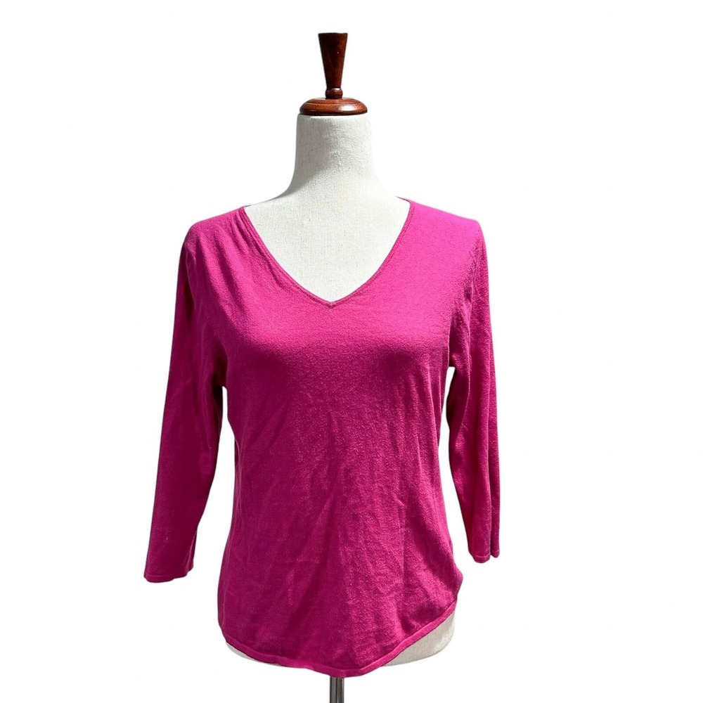 Estheme Cachemire Sweater Large Women's Pink V-Neck Cotton Preppy Classic (2